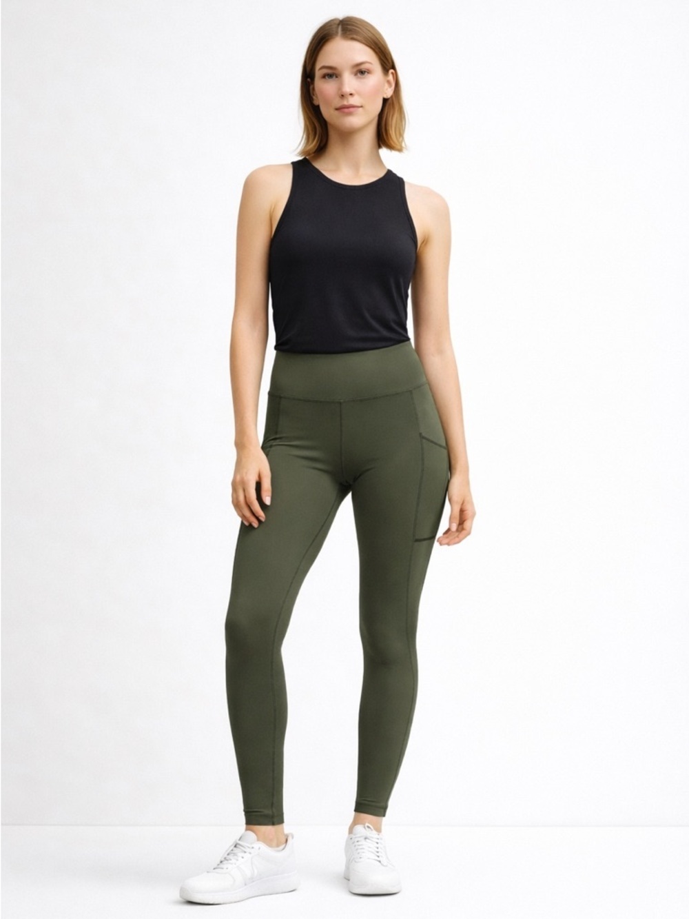 Lululemon High Rise Running Leggings Olive Green Size 4 Side Pockets Zip Back